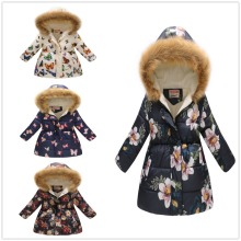 Fashion Girls Down Jacket Fleece Winter Children Clothes Hooded Coat Floral Baby Girl Overcoat Outwear Kids Outfits Tops Jumpers