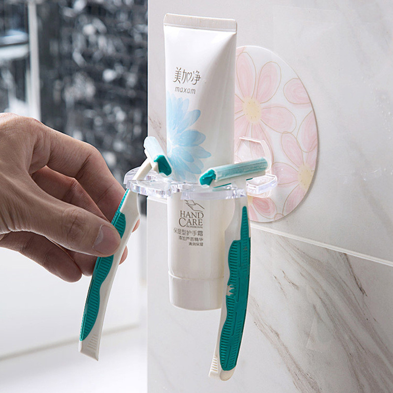 Multifunction Strong Suction Wall Shaped Toothbrush Rack Bathroom Toothbrush Holder Punch-free Bathroom Shelf Toothpaste Holder