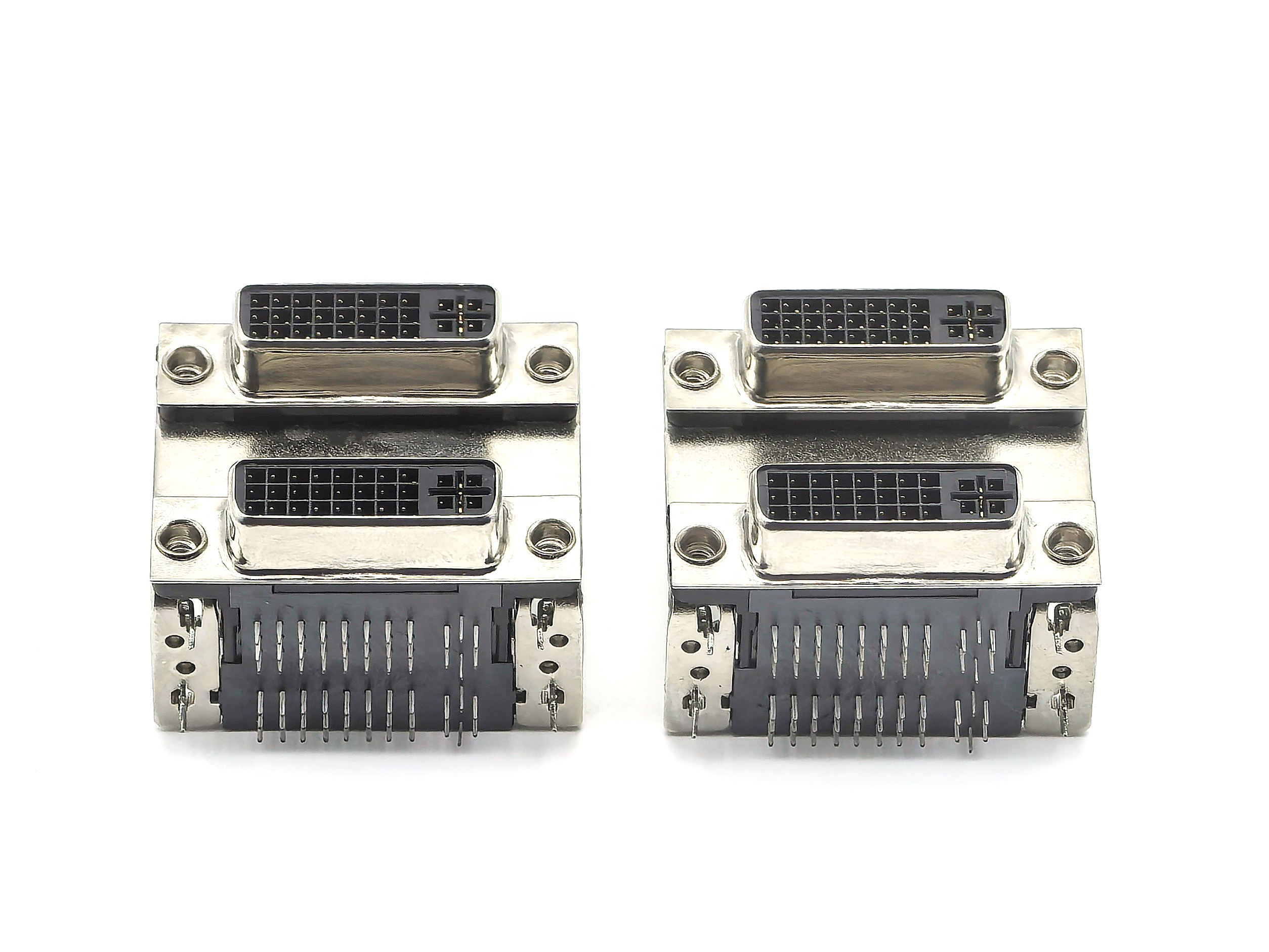 DVI Dualport Connector: DVI-24+5 Female Receptacle Right-Angle DIP  Panel-Mount Black Plastic