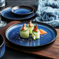 ANTOWALL Creative Nordic ceramic plate blue stripe flat plate household ceramic plate western plate pasta steak plate
