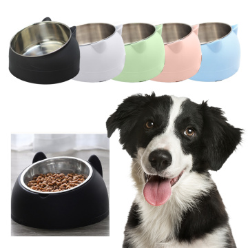 Double Layer Pet Feeding Bowl Stainless Steel Dog Food Water Bowl Animal Shape Pet Feeder Oblique Puppy Cat Eating Drinking Dish
