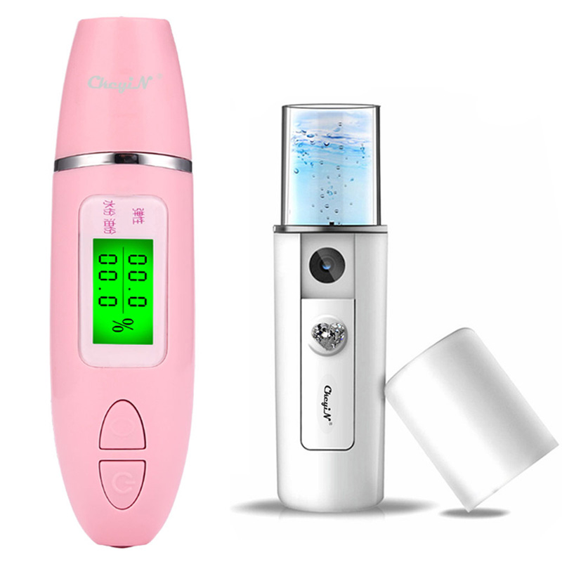 Mini Nano Mist Spray Steamer LCD Digital Facial Analyzer Machine Skin Tester Moisture Oil Content Monitor Detector Face Care
