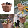Wicker Hand-Woven Front Handlebar Bike Basket Portable Shopping Basket Folk Craftsmanship Home Storage Basket With Leather Strap