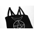 Gothic Girl Black Strappy Cotton Tank Top Letter WITCH Gothic Symbol Moon Pentagram Print Backless Feminino Sexy Camis Black