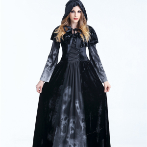 Womens Halloween Dress Cosplay Witch Printed Long Sleeve