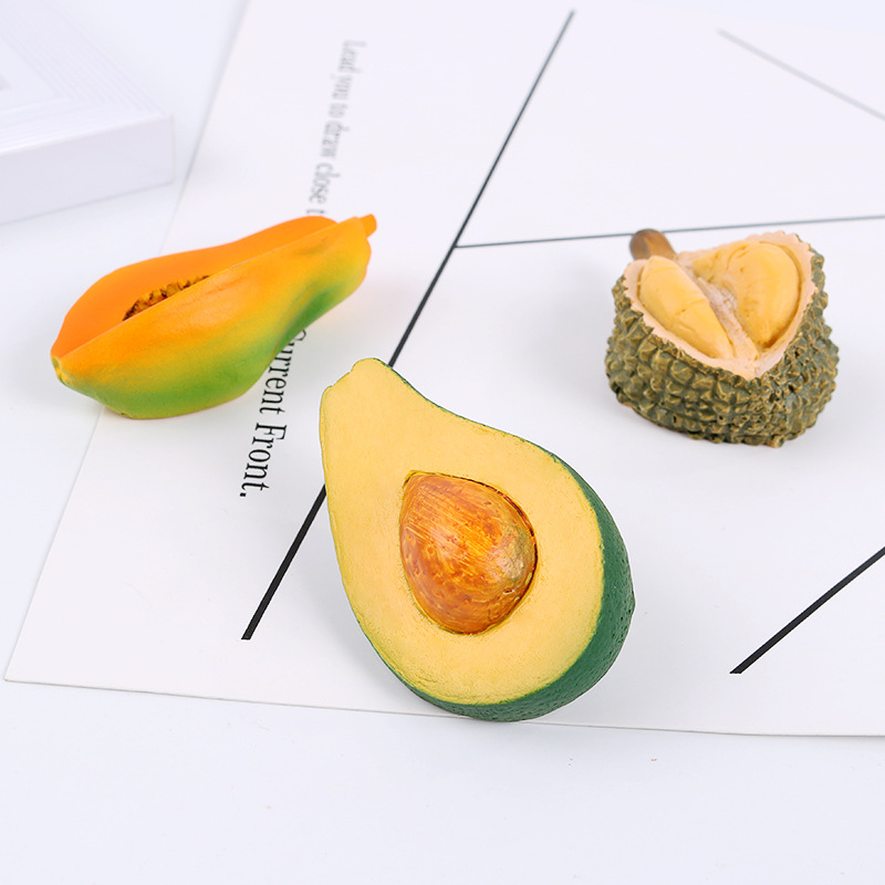 1Pc 3D Simulation Fruit Miniature Durian Avocado Papaya Mini Resin Craft Cabochon Flatback Fridge Sticker Accessories DIY Decor