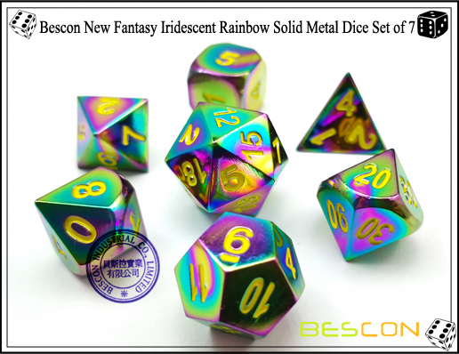 Bescon New Fantasy Iridescent Rainbow Solid Metal Dice Set of 7-1