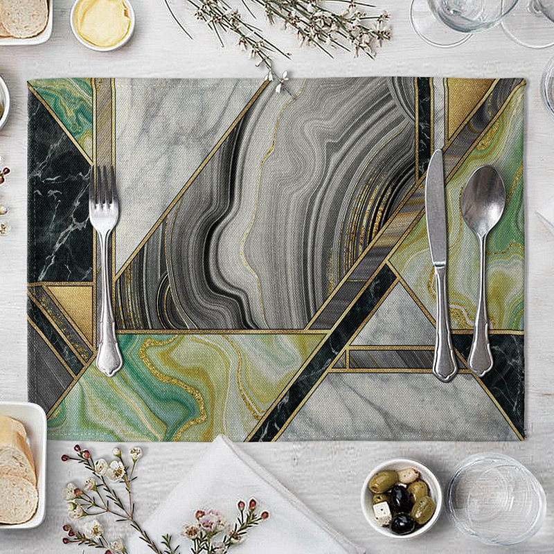 Marble Texture Printed Placemat Coasters Creative Cotton Linen Table Mat Kitchen Brief Pinafore Women Home Decor