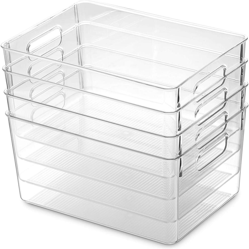 Clear Pantry Organizer Bins Household Plastic Food Storage Basket Box for Kitchen Countertops Cabinets Refrigerator Freezer #2W