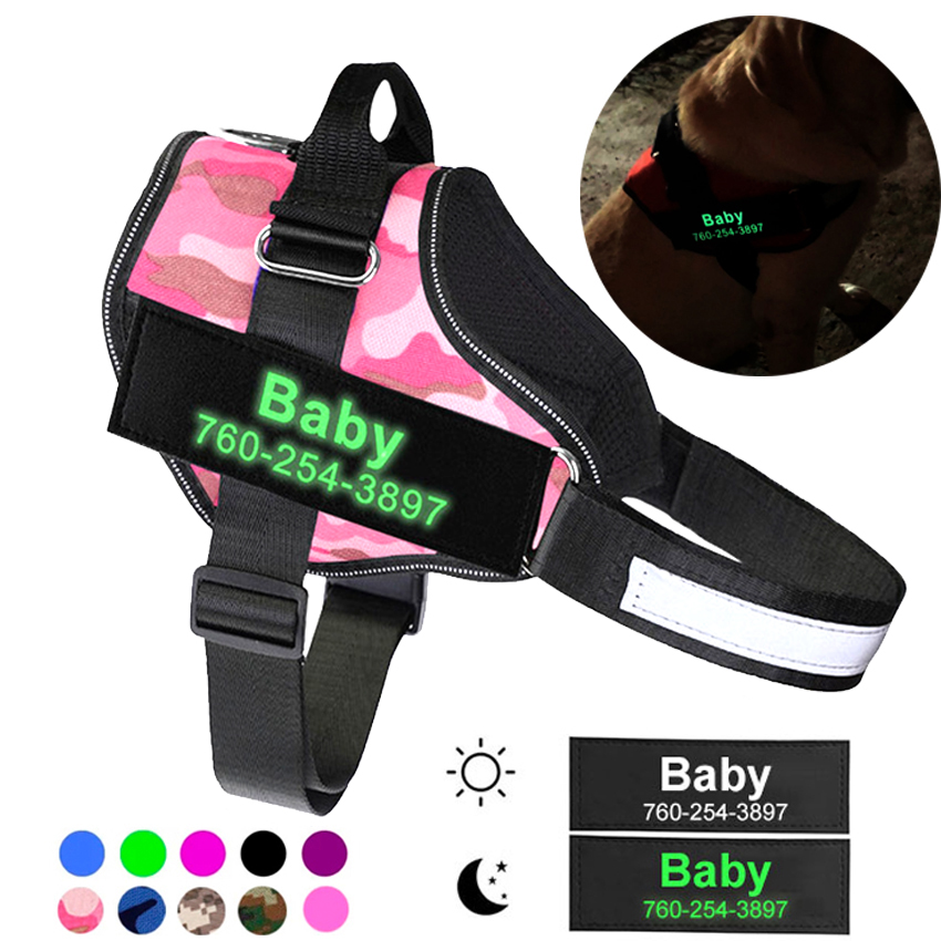 Personalized Dog Harness Reflective Glowing Pet Harness Vest For small large Dog With Customized Patch Dog Walking Supplies