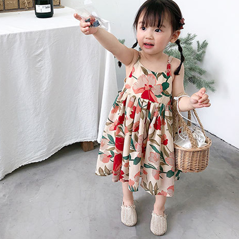 2020 New Summer Girls' Dress Cute Korean Floral flower Suspender Princess Party Dress Children's Baby Kids Girls Clothing