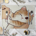 Cat Linen Table Mat Cute Cat Cartoon Animal Pattern Placemats For Children Kids Kitchen Dining Place Mats Pads