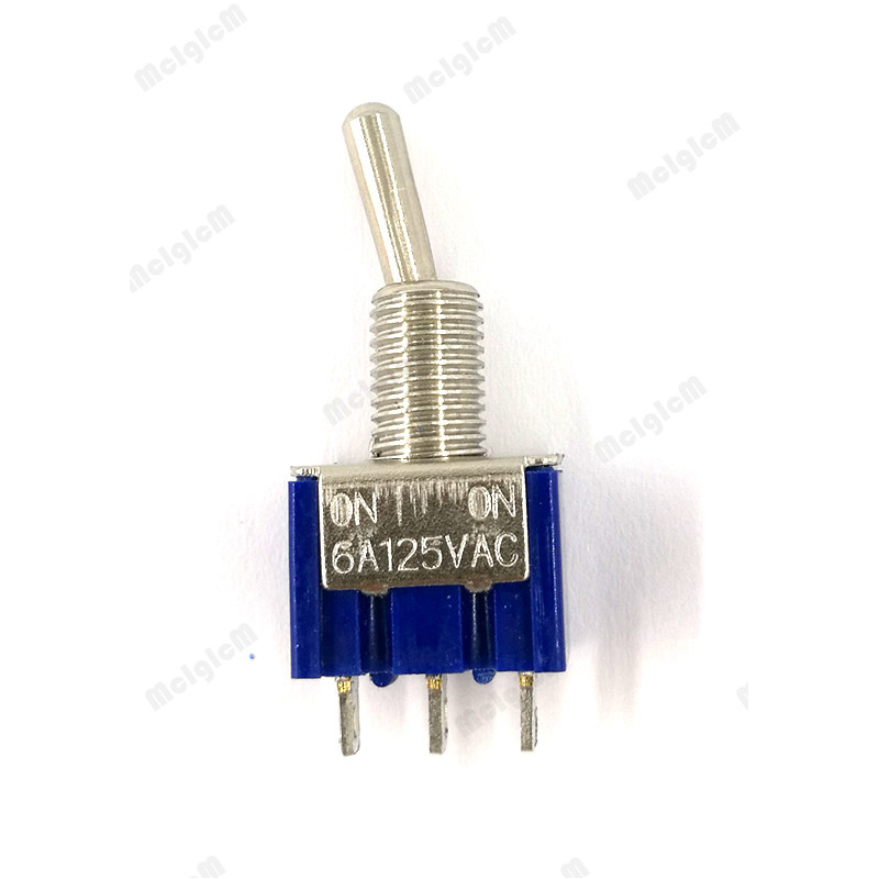 10pcs/lot Mini Toggle Switch SPDT 6A 125V AC/ 3A 250V AC Miniature Toggle Switch 3 pins On-Off-On On-Onwith Nuts and Flats