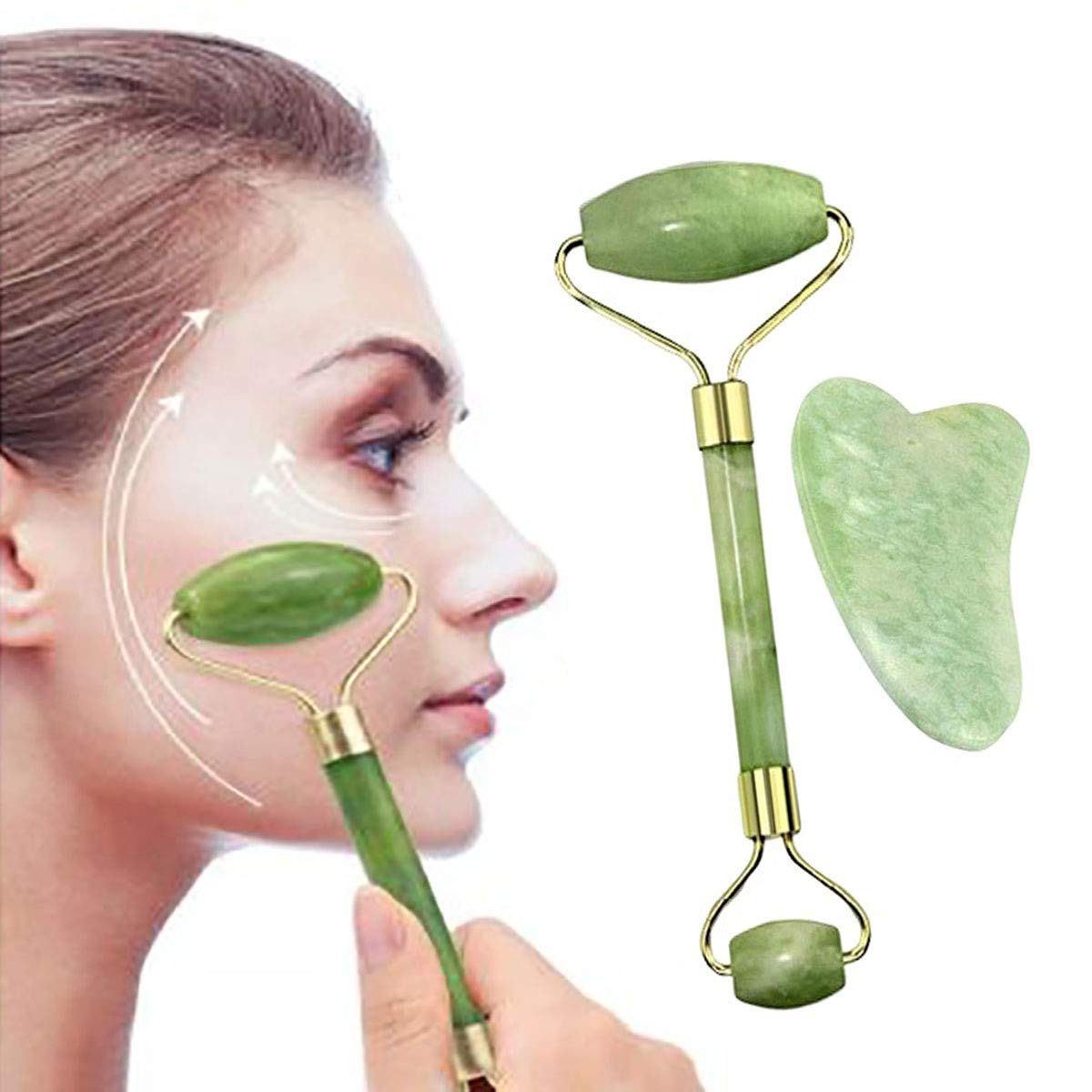 Natural Jade Roller Guasha Skin Scraper Facial Set Facial Stone Firming Face Anti-Aging Puffy Eyes Massager Neck Anti Wrinkle
