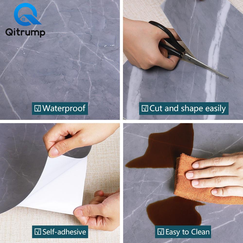 Waterproof Marble Floor Tiles Kitchen Self Adhesive Mildew Proof Non-slip Vinyl Ground Wallpaper Wall Sticker Ceiling Room Decor