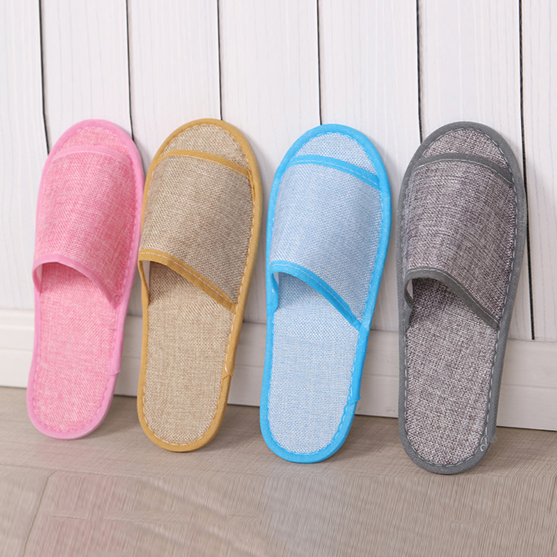New Comfortable Breathable Slippers Men Women Hotel Disposable Supplies Summer Home Hospitality Linen Slippers Thick Bottom