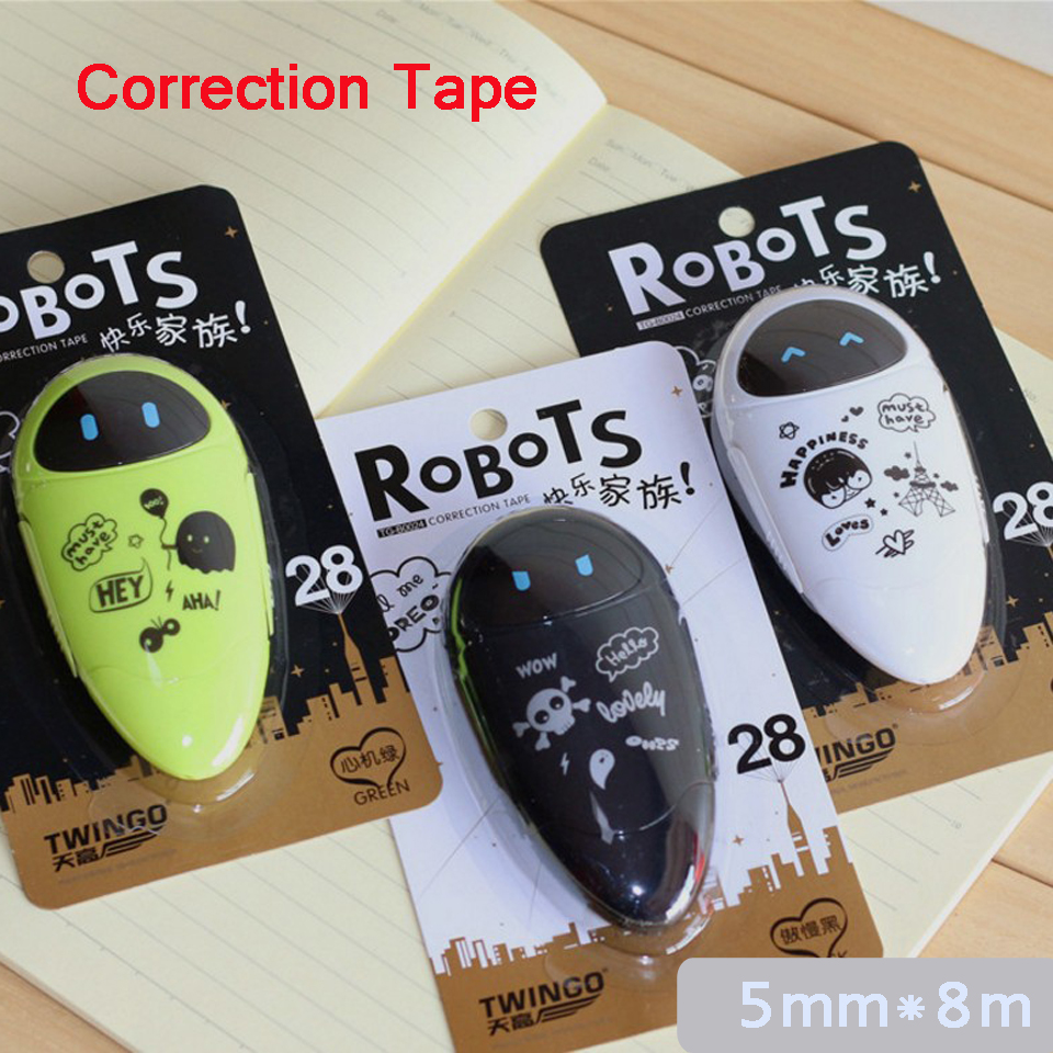 Cute robots Kawaii Correction Tape Cartoon 5mmx8M Correction Tape For Kids Gift School Supplies Korean Stationery 3pcs/lot