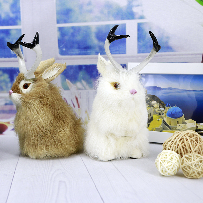 Cute Rabbits Plush Toys Fur Jackalope Lifelike Animal Easter Bunny Simulation Rabbit Toy Model Birthday Gift