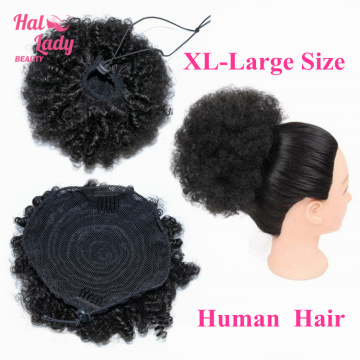 100 Real Human Hair Drawstring Ponytail Updo Clip In Afro Puff Short Afro Kinky Curly Chignon Bun Extension Hairpieces Halo Lady