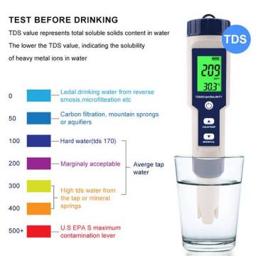 Professional Digital Water Tester 5 In 1 PH/TDS/EC/Salinity/Temperature Tester Pen Waterproof Multi-Function Meter