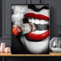 Nordic Posters Wall Art Canvas Painting Woman Smoking Cigar Sexy Lips Canvas Painting Modern Home Decor Posters Office Poster