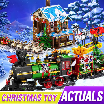 Creative Mould King MOC Christmas Series Electric RC Train Set Winter House Model Santa Sleigh Toys Children New Year Gift