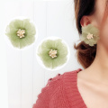 Korean Immortal Vintage Lace Olive Green Flower Clip Earrings No Piercing Fresh Soft Chiffon Flower Earrings Ear Clip Female