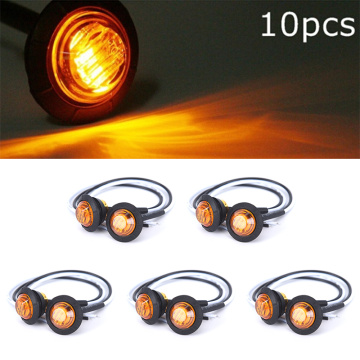 10PCS Mini 12 1'' Round Amber LED Light Front Rear Side Marker Indicators Light for Truck Bus Trailer Motocycle 12V