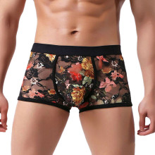 Mens Boxer Floral Print Underwear Sexy Lingerie Transparent Breathable Soft Shorts Underwear Lace Boxer Briefs Underwear Shorts