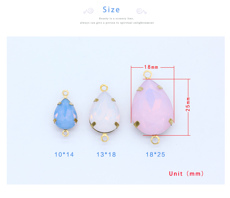 Opal color Teardrop Crystal Rhinestone Framed glass Pendant DIY Earring Necklace Findings Connector 2-Hole dangle beads All-Size