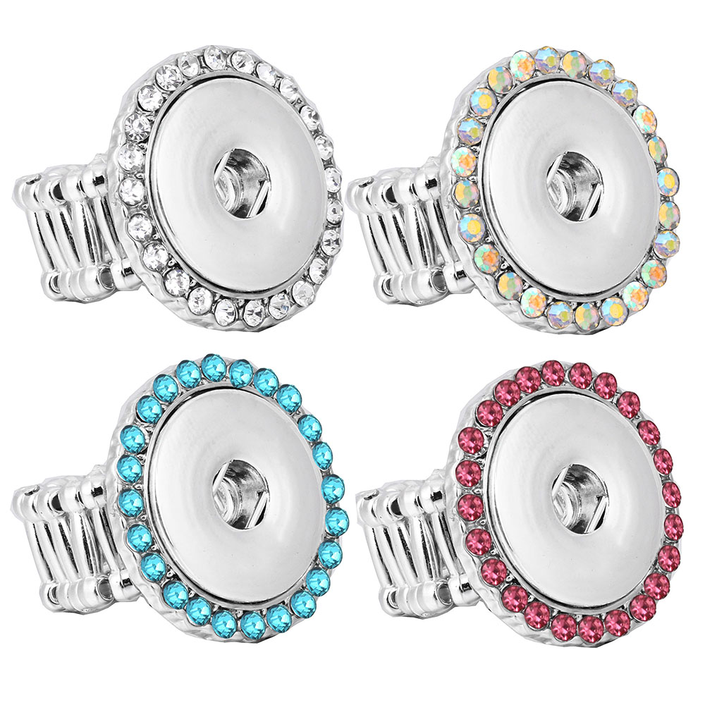 New Snap Jewelry Crystal Snap Buttons Ring Round Adjustable Silver Plated 18mm Snap Button Rings Jewelry for Button Snaps Charms