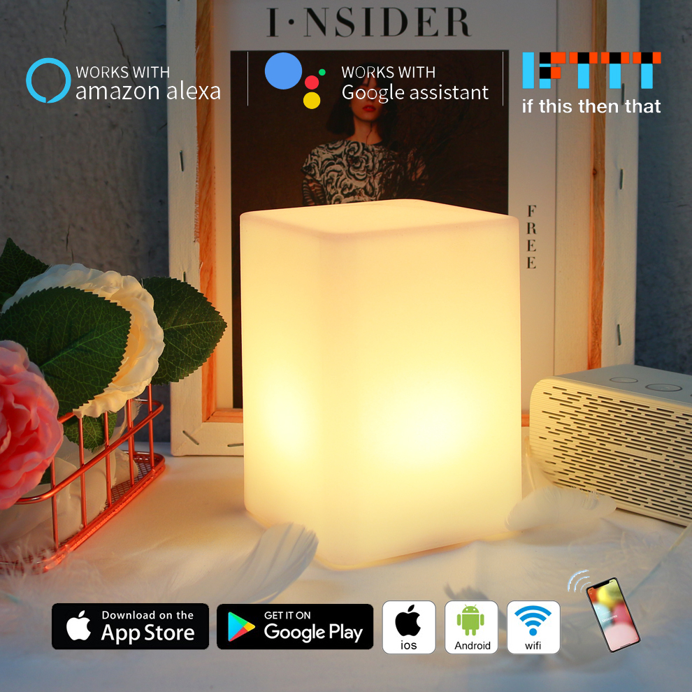 Cuboid WiFi Smart Night Light Cellphone App Control Party Christmas Decor Lights RGB LED Table Lamp Works With Alexa Google Home