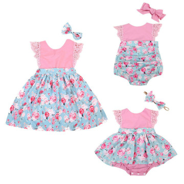 Family Matching Outfits Sister Outfit Set Floral Princess Lace Romper Dress Headband Party 1 birthday Dress Wedding Baby Dress