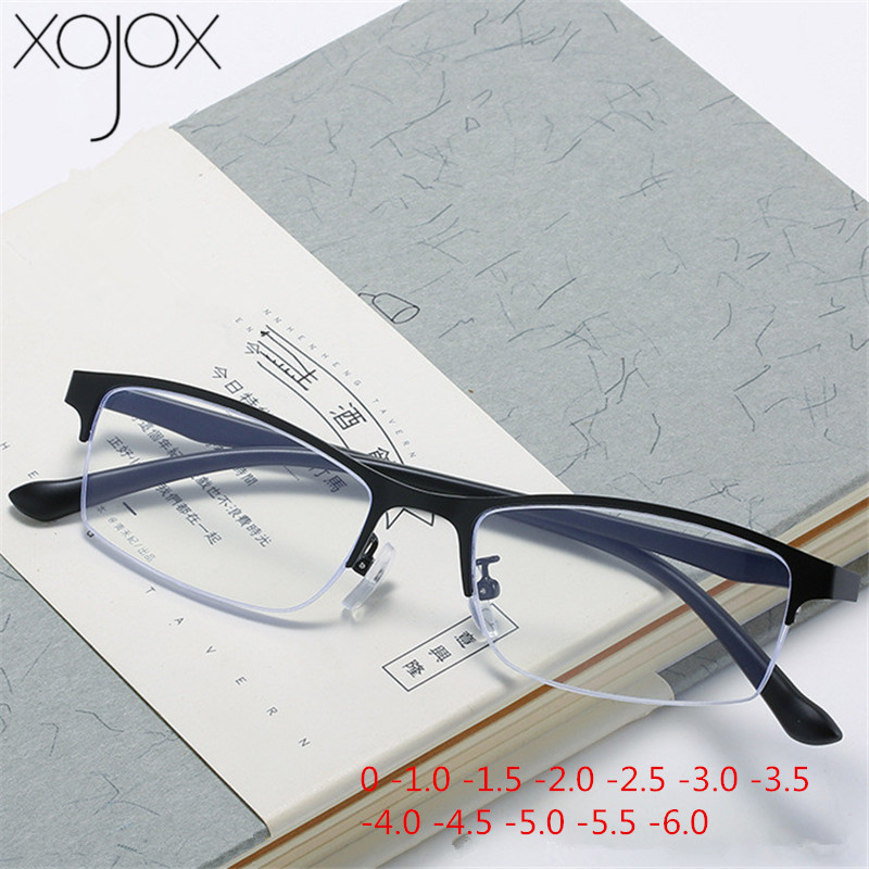 XojoX -1.5 -2.0 -2.5 -3.0 to-6 Business Finished Myopia Glasses Women Half Frame Anti Blue Light Shortsighted Eyewear Men