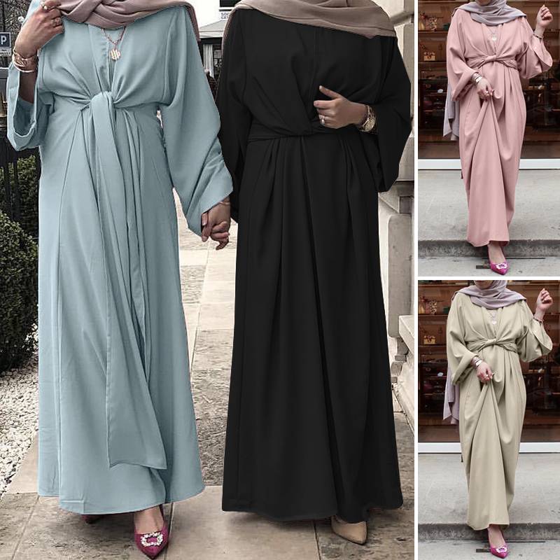 Fashion Hijab Dress ZANZEA Eid Mubarak Kaftan Dubai Abaya Turkey Muslim Islam Clothing Maxi African Dresses For Women Vestidos