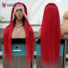 Red lace front wig human hair Vietnamese raw hair wigs supplies colored HD transparent 13x4 lace frontal wig for black women