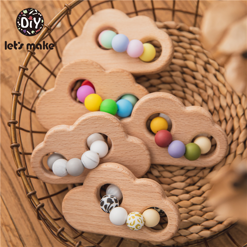 Let's Make Colorful Cloud Baby Rattle Toys Dream Safe Wooden Toys DIY Crochet Rattle Soother Bracelet Teether Set Infant Gift