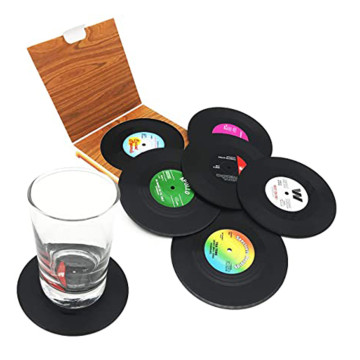 6pcs Creative Black Plastic Vinyl Record Table Placemats Retro Vintage Mug Coaster Home Decor CD Pads Mats Cup Coasters Black
