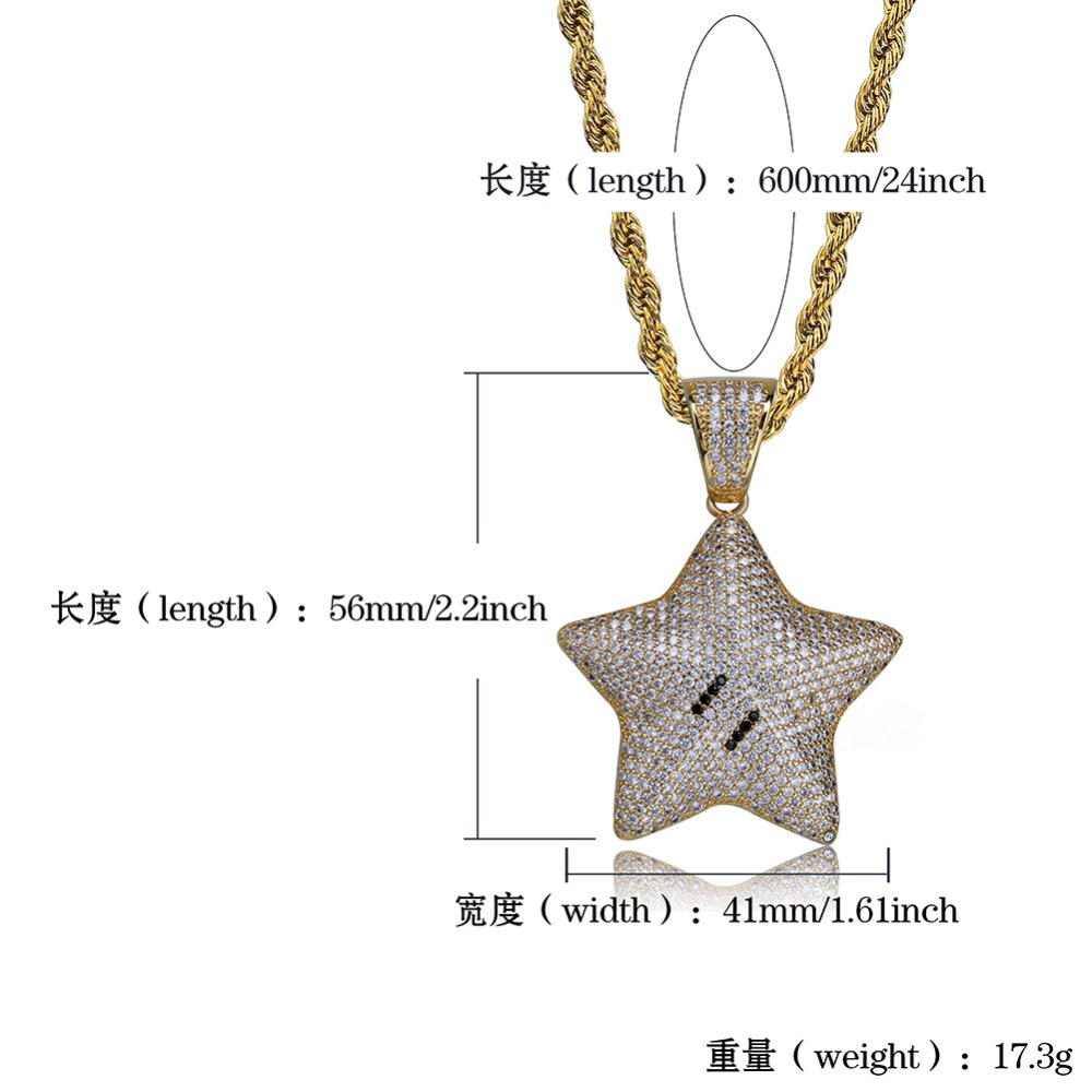 TOPGRILLZ Gold Silver Color Cartoon Star Pendant Necklace Charms For Men Iced Out Bling Cubic Zircon Hip Hop Jewelry Gifts