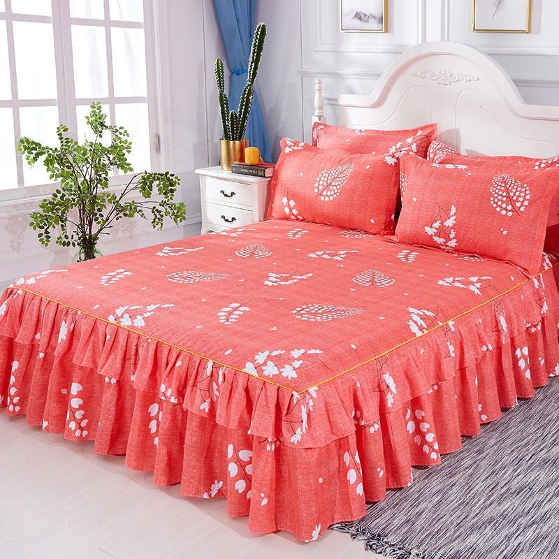 30 3PCS Bed Skirt Flower Printed Fitted Sheet Cover Home Graceful Bedspread Bed Linens Bedroom Decor Mattress Cover Pillowcase