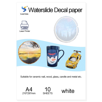 (10pcs/bag) Laser Water Slide Decal Paper No Need Varnish Water Transfer Paper White Background Color A4 Size (8.3*11.7 inch)
