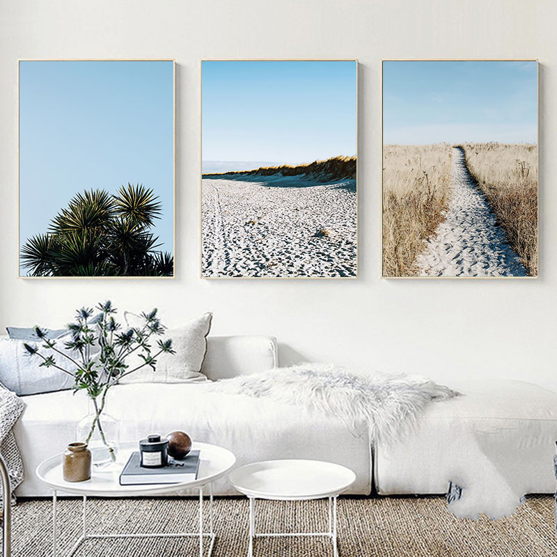 Beach Road Brown Canvas Nordic Poster Nature Wall Art Print Landscape Painting Decorative Picture Scandinavian Home Decoration