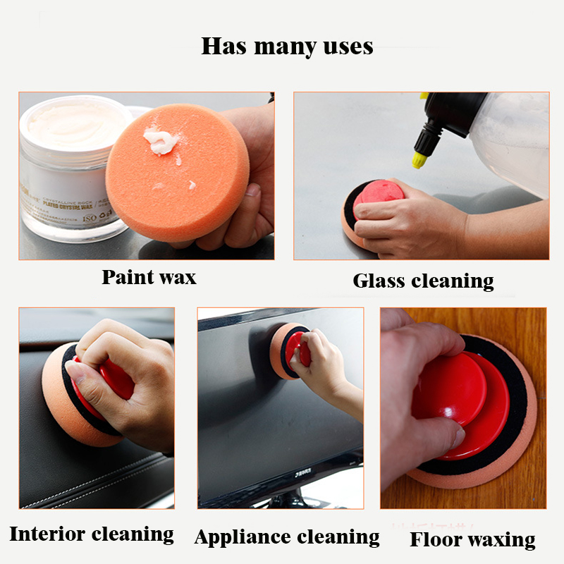 6Pcs/Set Auto Care Polish Sponge Cleaning Tools Wash Wax Polish Pad With Handle Microfiber Applicator Glass Sponge Brush