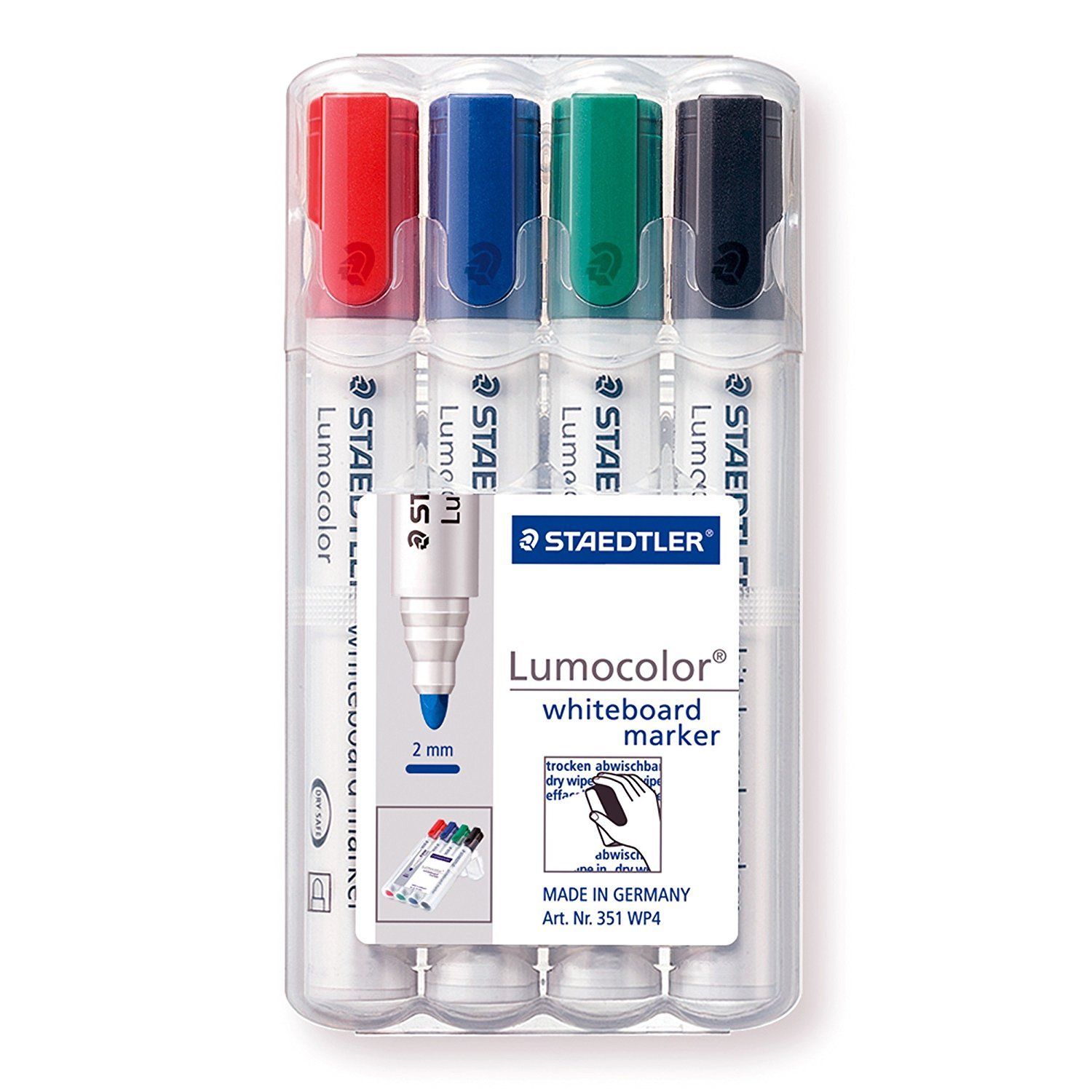 Staedtler Lumocolor Whiteboard Dry Wipe Marker 351 Bullet Tip (approx. 2 mm) Wallet of 4/6