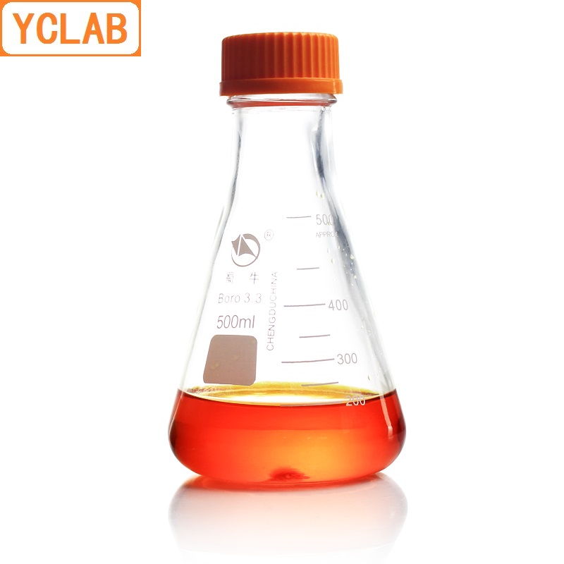 YCLAB 500mL Erlenmeyer Flask Screw Mouth with Cap Lid Borosilicate 3.3 Glass Conical Triangle Laboratory Chemistry Equipment