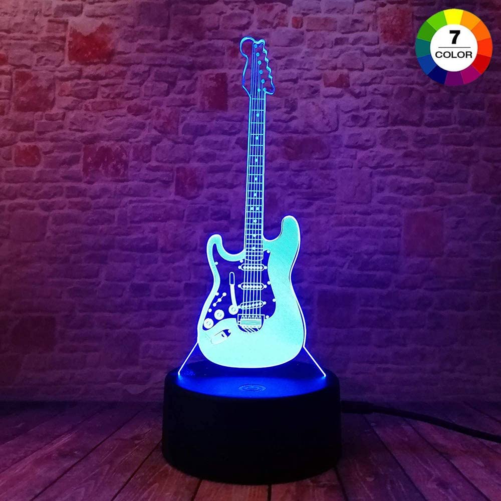 3D Illusion Electric Guitar Decor Night Light Smart Touch Optical Bedside Lamps Bedroom Home Kids & Girls Women Birthday Gifts