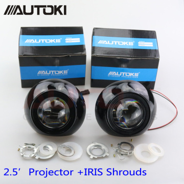 Free Shipping Retrofit Mini 2.5 inch HID Bixenon Projector Headlight Lens Automobiles Headlamp Lenses Kit+Iris Shrouds H1 H4 H7