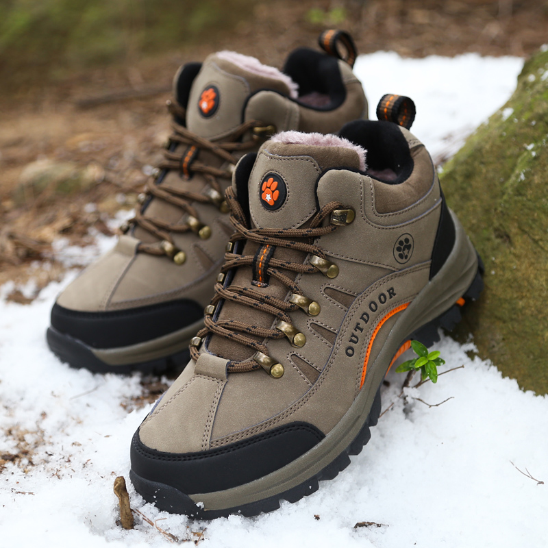 Super Warm Snow Boots Waterproof Leather Men Hiking Boots Outdoor Winter Lace-Up Ankle Hunting Boots Men Work Shoes Sneakers Bot