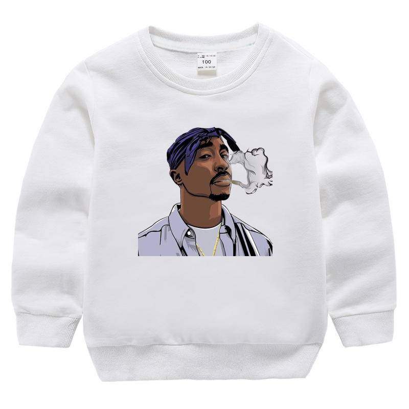 New Kpop Tupac Print Tops Kids Baby Boys Girls Hoodies Sweatshirts Hip Hop Hoodie Girls Streetwear Casual Cotton Tops Sweatshirt