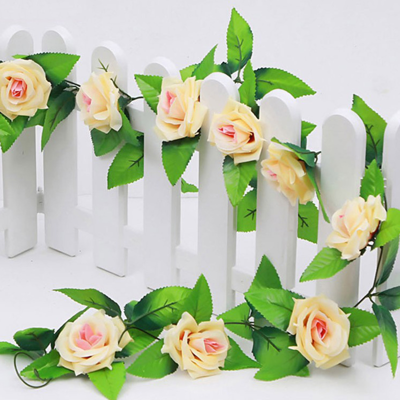230cm/ 91in Simulation Silk Rose Wedding Decorations Artificial Flowers Arch Decor Lvy Vine Green Leaves Garland Wall A4344